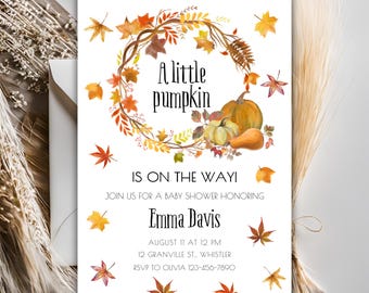 EDITABLE A Little Pumpkin Is On The Way Baby Shower Invite, Pumpkin Baby Shower Invite, Fall Boho Baby Shower Invite, Instant Download