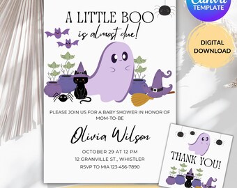 Editable Little Boo Halloween Baby Shower Invitation, Fall Baby Invitation Template, Instant Download, Cute Ghost Baby Shower Digital Invite
