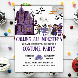 Editable Calling All Monsters Halloween Party Invitation, Kids Halloween Costume Party Invitation, Halloween Monsters Birthday Invite