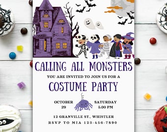 EDITABLE Calling All Monsters Halloween Party Invitation, Kids Halloween Costume Party Invitation, Monster Birthday Invite, Instant Download