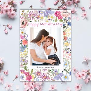Cartão Floral Dia das Mães, Cartão Feliz Dia das Mães, Cartão com Foto para Mãe, Cartão Floral Personalizado, Presente para Vovó, Cartão de Aniversário para Mulher