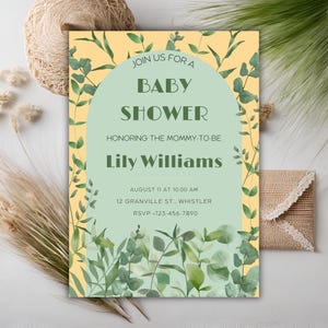 EDITABLE Sage Green Baby Shower Invitation, Green Boho Baby Shower Invite, Green Floral Baby Shower Invite, Greenery Birthday invite