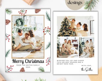 Minimalist Family Christmas Photo Card Template (Instant Download)