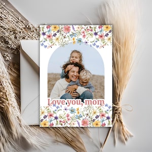Cartão de foto para o dia das mães, cartão de feliz dia das mães, cartão floral personalizado para a mãe, cartão de foto para a avó, cartão personalizado de aniversário para mulher