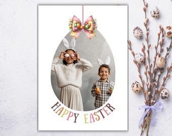 Cartão de Páscoa personalizado com foto, presente de Páscoa, saudações de Páscoa personalizadas, download digital, modelo do Canva, download instantâneo