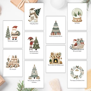 Conjunto de cartões de Feliz Natal, conjunto minimalista de Natal com 10, cartões de felicitações de Natal para impressão, pacote de cartões de desejos de Natal, download digital