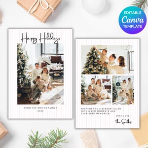 Modelo de cartão de Natal com foto minimalista moderno, cartão de boas festas simples para impressão, cartão de férias com foto de família editável, download instantâneo