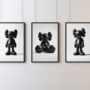 白黒Kawsポスター3枚セット、ミニマリストKawsウォールアート、デジタルプリント、即時ダウンロード、Hypebeast、彼と彼女への誕生日プレゼント