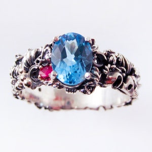 Blue Topaz Steampunk Engagement Ring zdjęcie 1