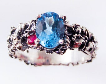 Blue Topaz Steampunk Engagement Ring