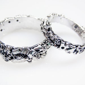 Steampunk Wedding Band Set Made from Recycled Silver image 3