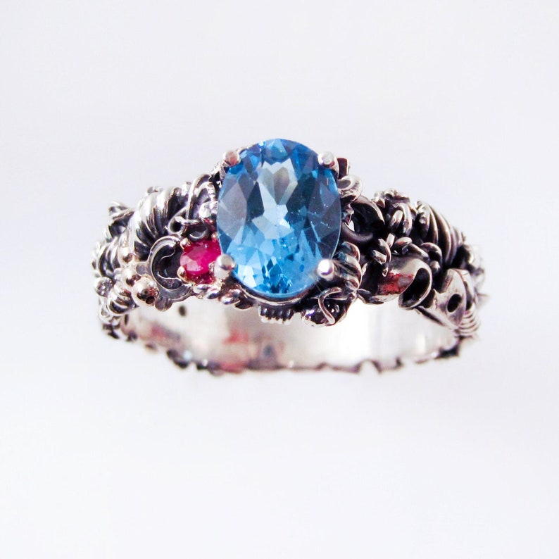 Blue Topaz Steampunk Engagement Ring zdjęcie 1