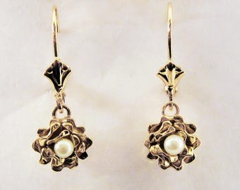 Goldene Rose Perlenohrringe - in 750 Gold
