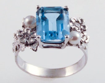 Emerald Cut Blue Topaz Ring