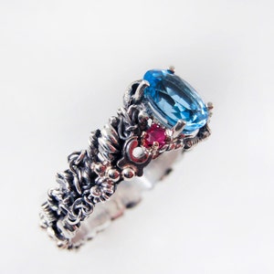 Blue Topaz Steampunk Engagement Ring zdjęcie 2