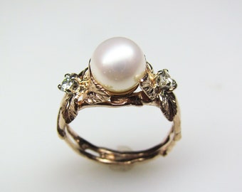 Pearl, Moissanite and Rose Gold Ring