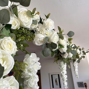Artificial White Flower Garland - Eucalyptus, Roses, Carnations & Wisteria - Wedding, Special Event Floral Decoration - Made to Order