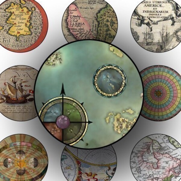 Antique Maps 1 inch Circles for your Artwork - DigitalPerfection digital collage sheet 201