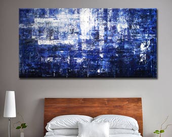 Blue Abstract Painting, Blue Contemporary Art, Custom Abstract Art, Black and Blue, Large Abstract Painting, Wall Decor Art