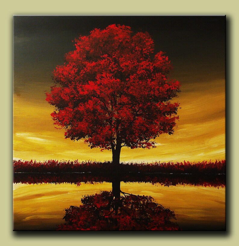 Large Modern Red Tree Landscape Contemporary Art Painting One | Etsy