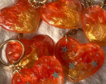 The Life of a Showgirl Keychain — Inspired by Taylor Swift's Album — Resin Heart on Fire Charm — Swiftie Gift