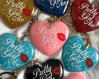Heart-shaped resin keychain — Pretty Girl Ave. — Inspired by Sabrina Carpenter — Pop gift