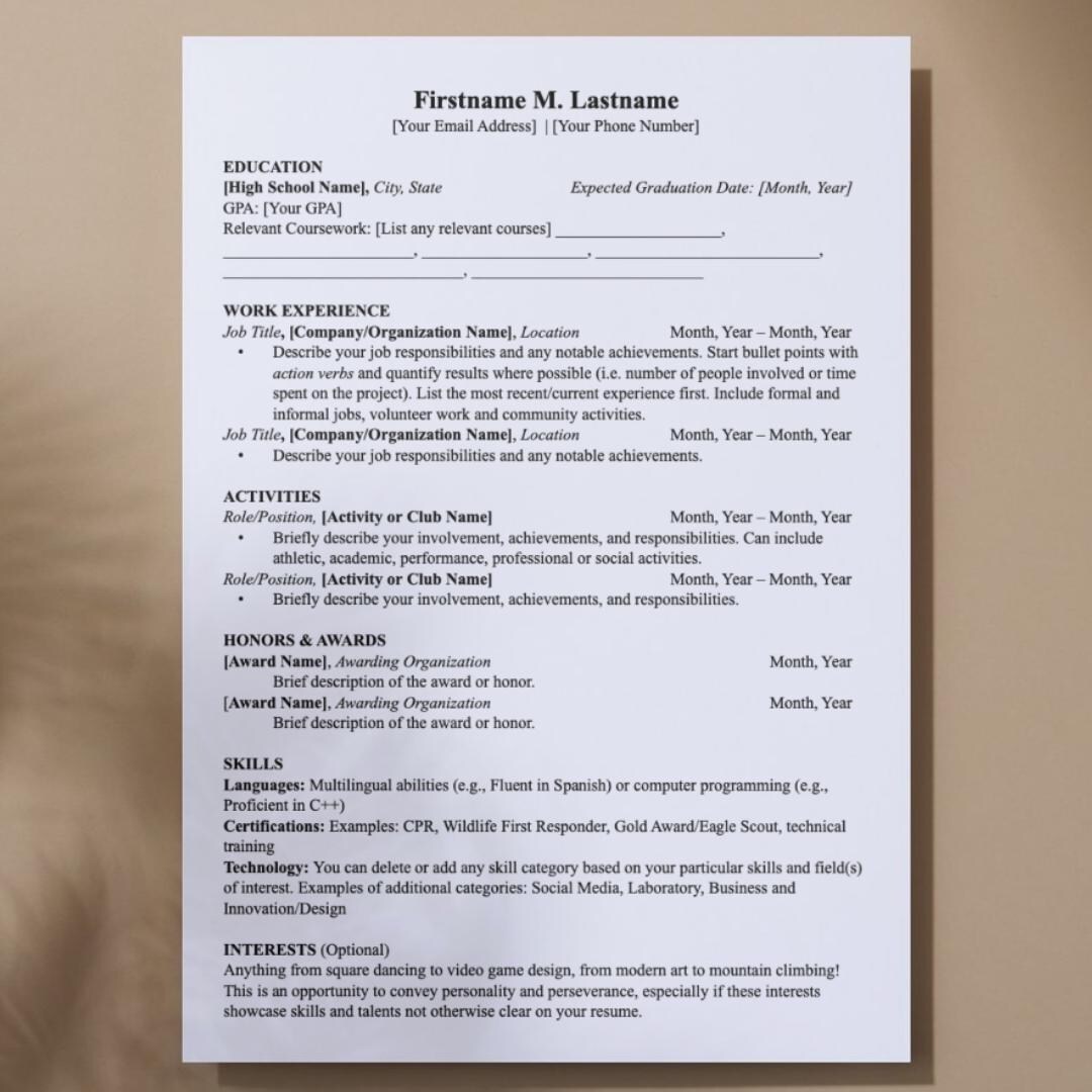 Resume Template For Top Tier College Applications Etsy UK