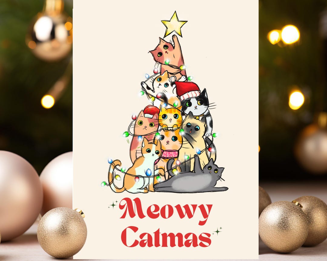Funny Cat Christmas Tree Holiday Card Gift for Cat Lovers This Season ...