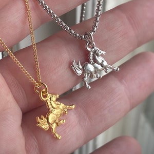 Tiny Horse Pendant or Necklace in Gold or Rhodium Plated, with Chain Options or Charm only, w/ velvet gift bag.  Equestrian charm