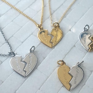 Mini “Best Friends” or “Friends Forever” Necklace Set or Charms Only Classic Vintage Stamped  Design gold or rhodium chain options gift bag