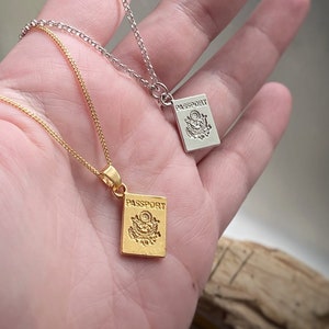 Passport Charm or Pendant Necklace, avail as charm only for bracelets -  also avail in solid silver, gold or rhodium plated, chain options.