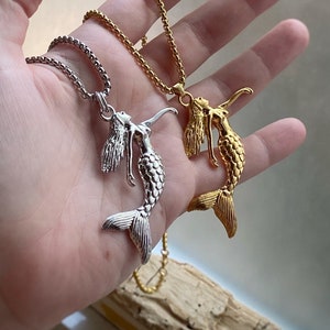 Mermaid Necklace in Gold or Rhodium on Venetian Chain in custom length,  pendant charm only available too.