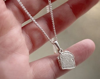 Sandwich Bread Charm Gold, Rhodium Plated or Solid Silver Pendant Necklace comes w/chain options, carb love, made in the US and Canada