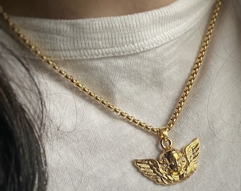 Grote engel bedel hanger ketting op aangepaste lengte Venetiaanse ketting (of alleen hanger) - in goud of rodium (zilver) - vintage design - vleugels