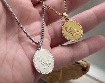 Prayer hands pendant necklace or charm only - Unisex Gold or Rhodium plated 2 chain options, comes in velvet gift bag