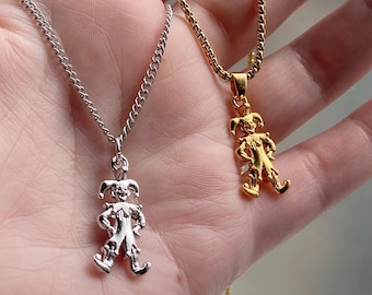 Narr Clown Anhänger Halskette Gold oder Rhodium mit oder ohne Kette - Vintage Design, lange haltbare Vergoldung - Spassvogel, Hofnarr, königlicher Trottel
