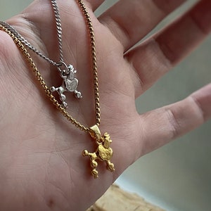Poodle Charm Gold or Silver Pendant Necklace on custom length Venetian or Curb chain, or charm only available too. Poodle dog