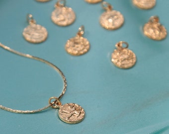 Collana con ciondolo a forma di medaglione con piccolo segno zodiacale, astrologico e oroscopo, placcata in oro 22k su catena - Solo ciondolo E ORO MASSICCIO 10k 14k 18k - stile 1