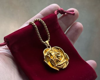 XL Rose Charm Anhänger Halskette w / lang anhaltende Gold oder rhodiniert, individuelle Länge, nur Anhänger auch verfügbar, Statement