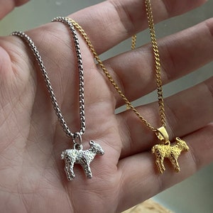 Little Lamb Charm in Gold or Silver, Pendant Necklace on custom length Venetian or Curb chain, or charm only available too. Baby lamb