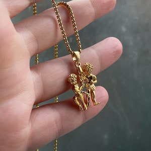 Silver or Gold Gemini Twins Figural Pendant with or without chain - Zodiac Astrology Horoscope Pendant, vintage style - Rhodium