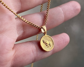 Prayer hands pendant in Gold or Silver (Rhodium) praying emoticon, Unisex medallion necklace or charm only custom curb or Venetian  chain