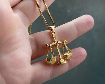 Large Gold Libra Scales Figural Pendant with or without chain - Zodiac Astrology Horoscope Pendant, vintage style - 22k gold plating