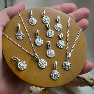 Solid silver zodiac astrology charm pendant necklace on curb chain - length options and charm only avail. for this sterling horoscope pc!