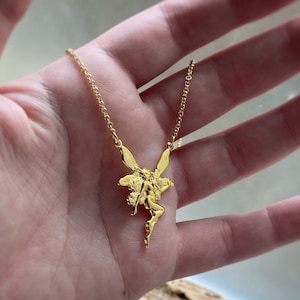 18k gold plated or rhodium plated (silver) fairy necklace ~ naked fairy, beautiful woman, long hair, magical with wings - ACOTAR Vibes