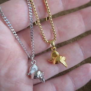 Knight Helmut Charm in Gold, Rhodium or Solid Silver, Pendant Necklace on custom Venetian or Curb chain, charm only,  smaller chain,