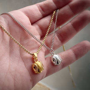 Baseball or Softball Pendant Necklace Gold or Silver on custom length Venetian or Curb chain, or charm only available too.