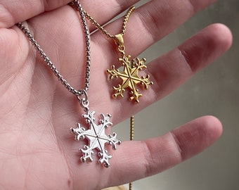 Snowflake Charm Pendant Necklace, Gold or Rhodium Plated, with Custom Length Chain Options or charm only, Frozen vibe, in velvet gift bag.