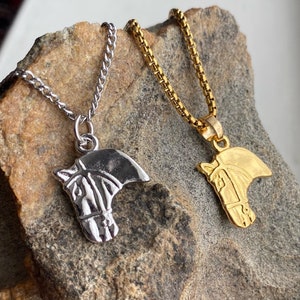 Gold or Silver Horse Pendant Necklace on custom length Venetian or Curb chain, or charm only available too.