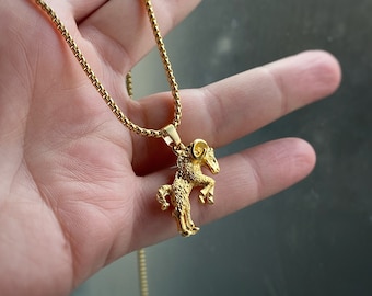 Silver and Gold Aries Ram Figural Pendant w/ or w/out chain - Zodiac Astrology Horoscope charm vintage style - Rhodium